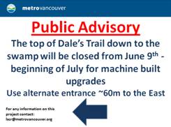 Dale’s Trail – Temporary Closure Upper Dale’s West Entrance