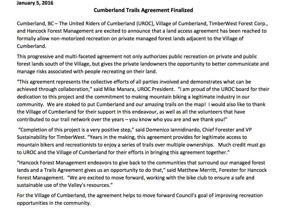 Cumberland Trails Land Access Agreement